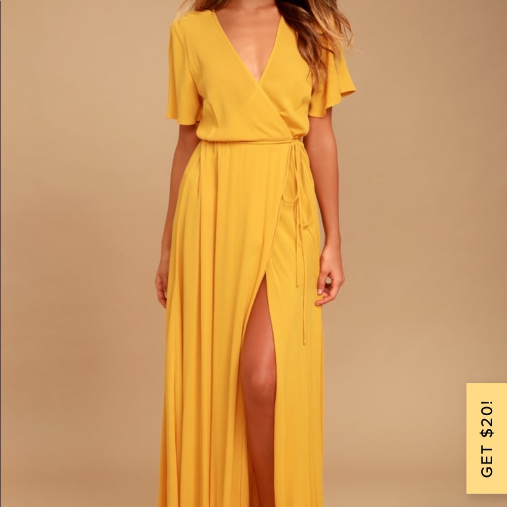 Much Obliged Golden Yellow Wrap Maxi Dress